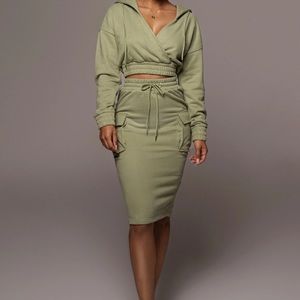 JLUXLABEL Sage Green Hoodie and Skirt Set. New with tags. Size small